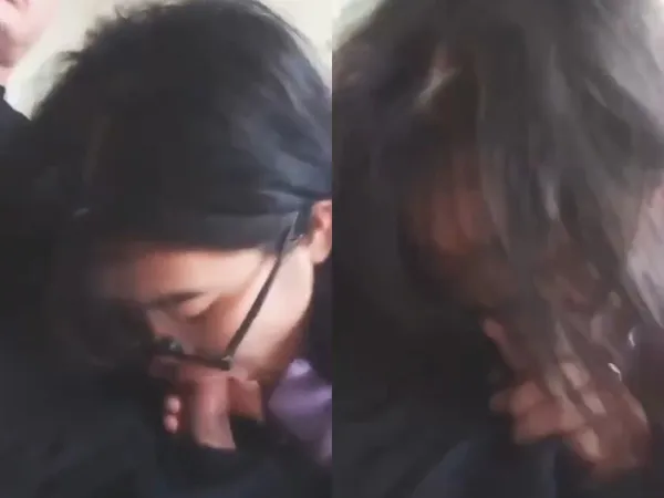 sex hiếp Bé kính cận bú cu bạn trai trong quán phở